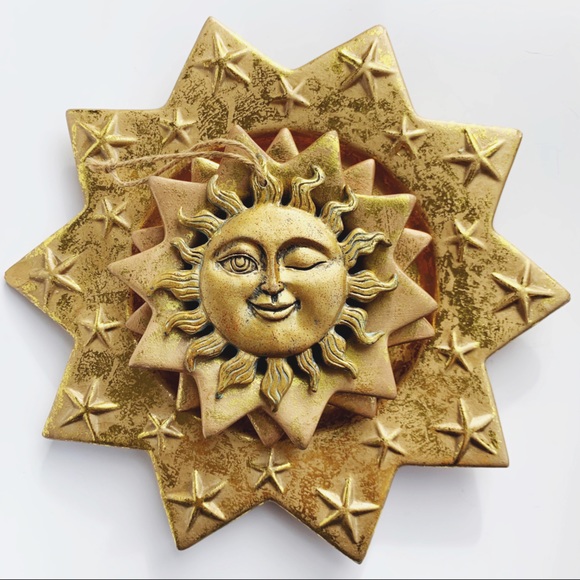 Vintage 90s Celestial Terra Cotta Candle Holders and Sun Ornament Set - Picture 1 of 9